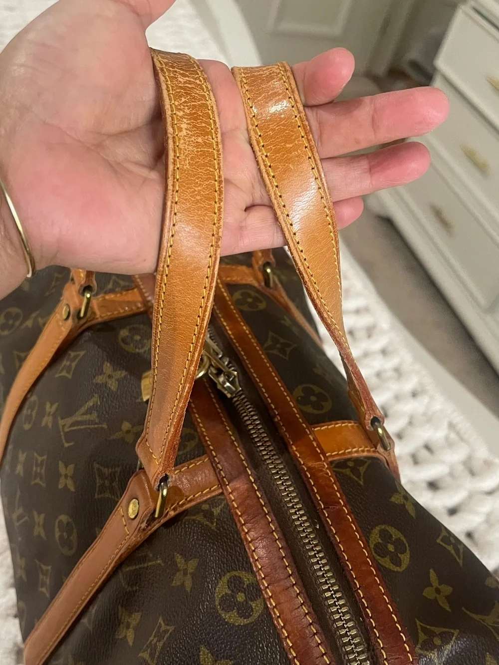 Louis Vuitton Brown Monogram Canvas Duffel with Tan Leather Handles